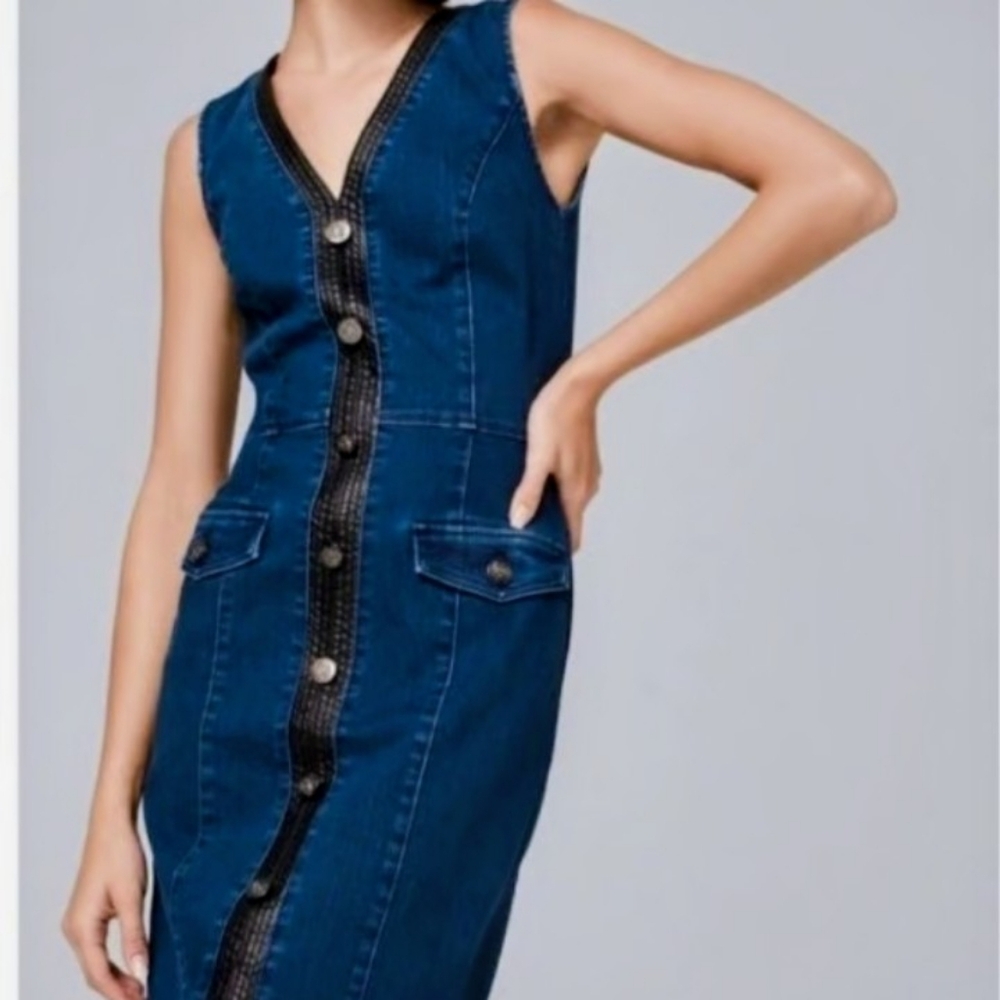 White House Black Market Denim Dress with Black Accents